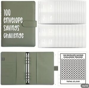 Budget Planner 100 Envelope Savings Challenge Binder - Dark Green